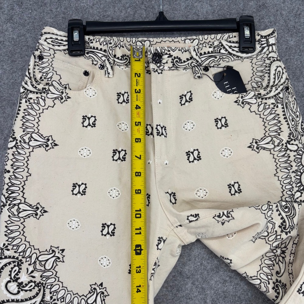 Tory Burch Bandana Paisley Print Straight Leg Pants Cream Black Size 29 - Picture 5 of 13